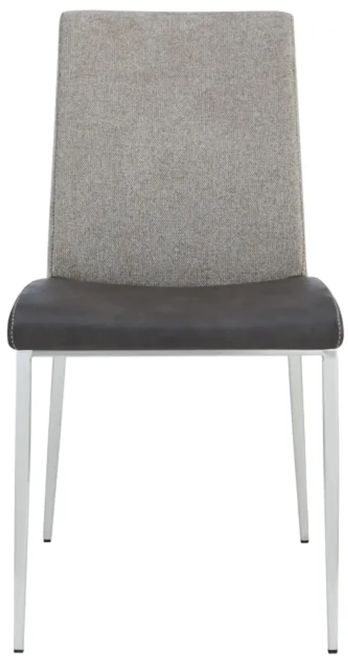 Rasmus Side Chair with Dark Gray Leatherette and Light Brown Fabric with Brushed Stainless Steel Legs - Set of 2