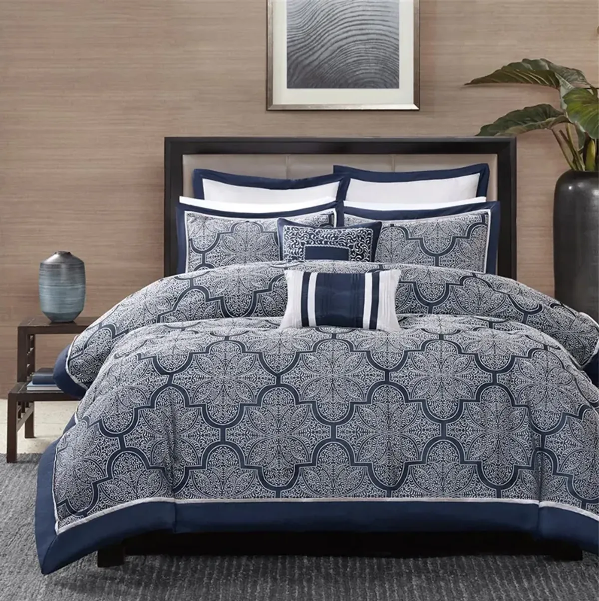 Madison Park Medina Navy 8 Piece Jacquard Comforter Set