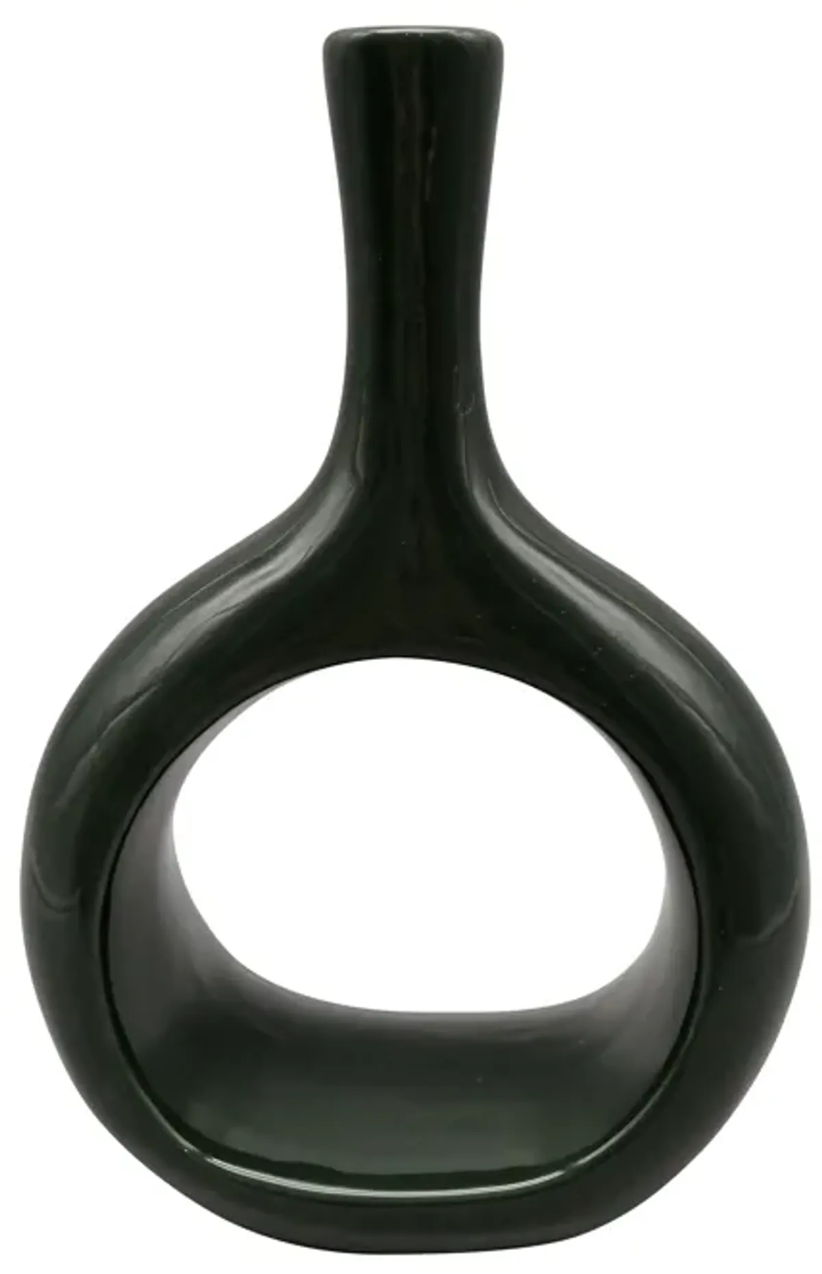 Cer, 9" Curved Open Cut Out Vase, Green