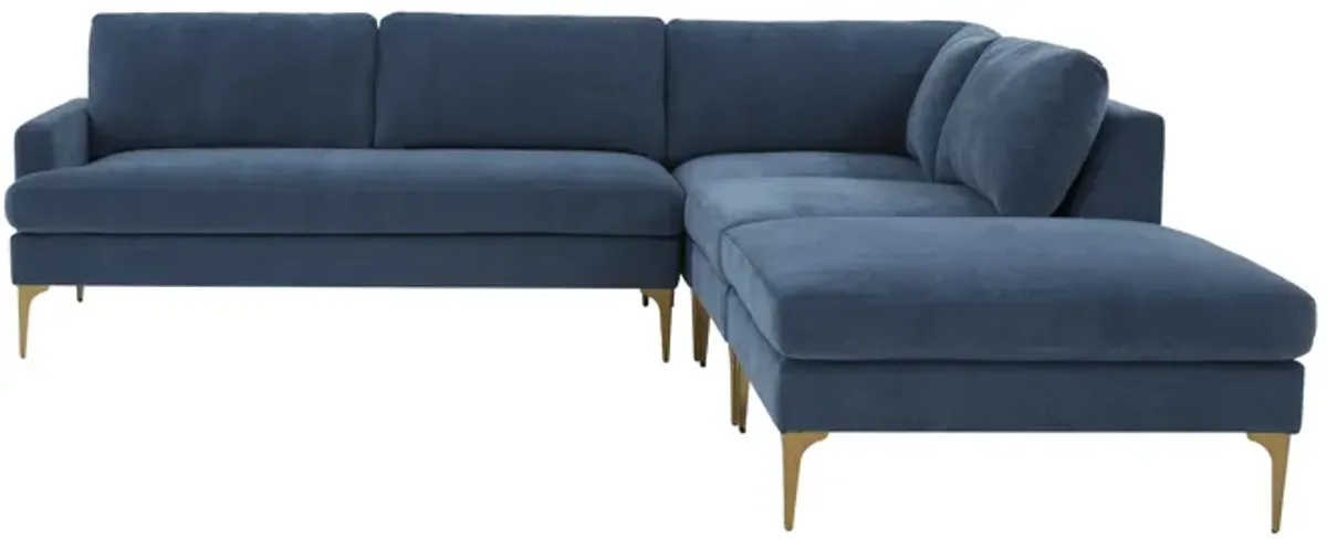 Serena Blue Velvet Large RAF Chaise Sectional