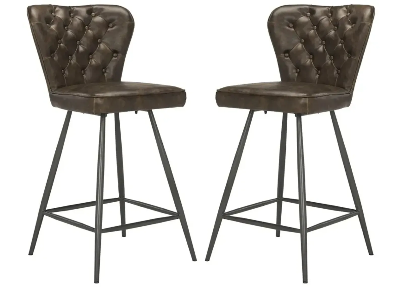 ASHBY 26"H MID CENTURY MODERN LEATHER TUFTED SWIVEL COUNTER STOOL  - Set of 2