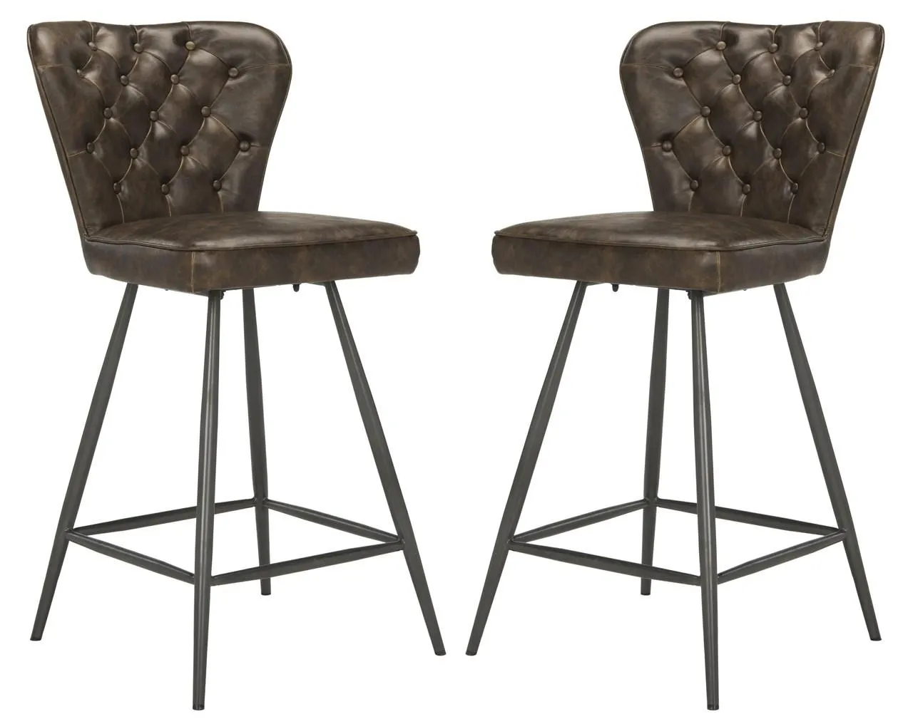 ASHBY 26"H MID CENTURY MODERN LEATHER TUFTED SWIVEL COUNTER STOOL  - Set of 2