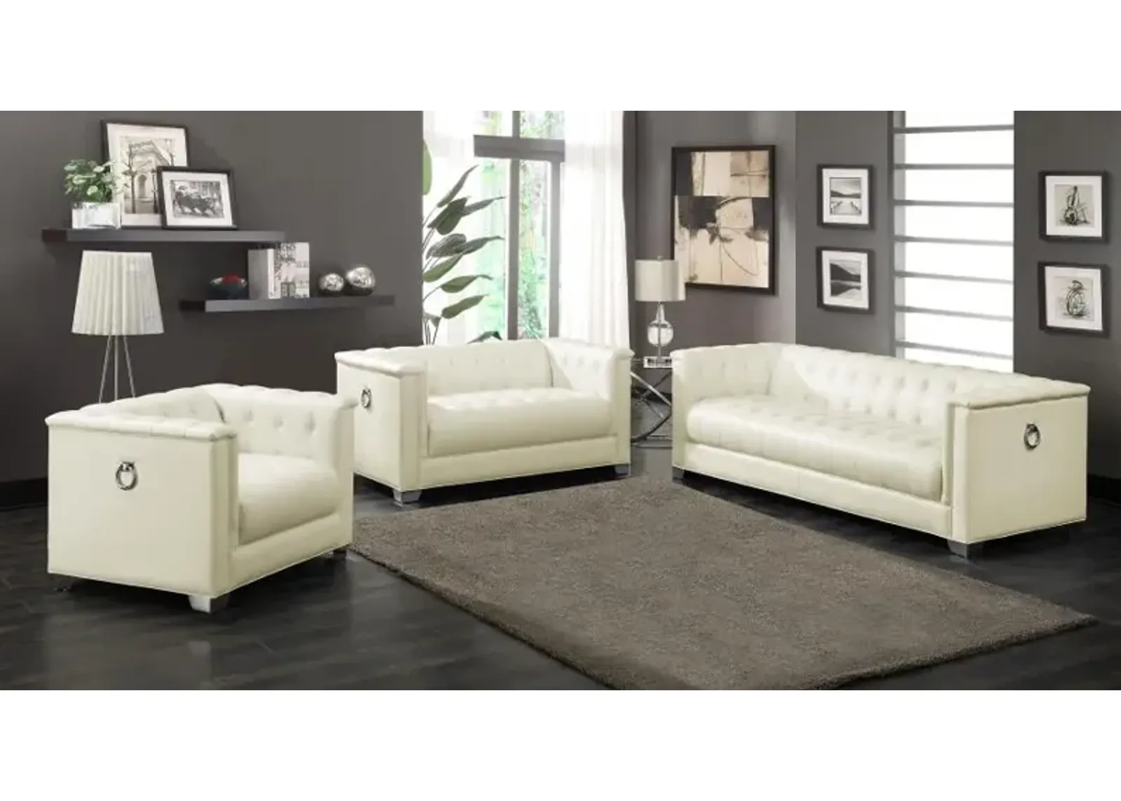 Chaviano 3-piece Upholstered Tufted Sofa Set Pearl White