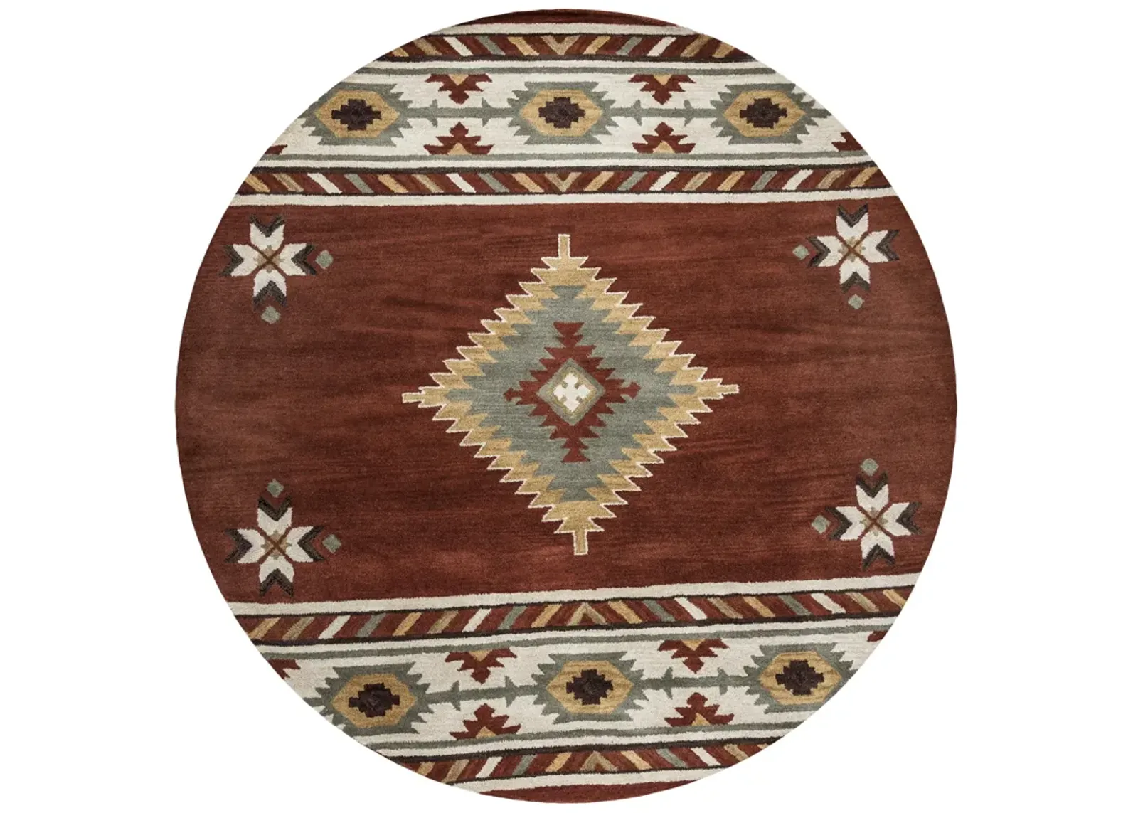 Southwest Navajo Red Southwest/Tribal Wool 10' Round Round  Rug