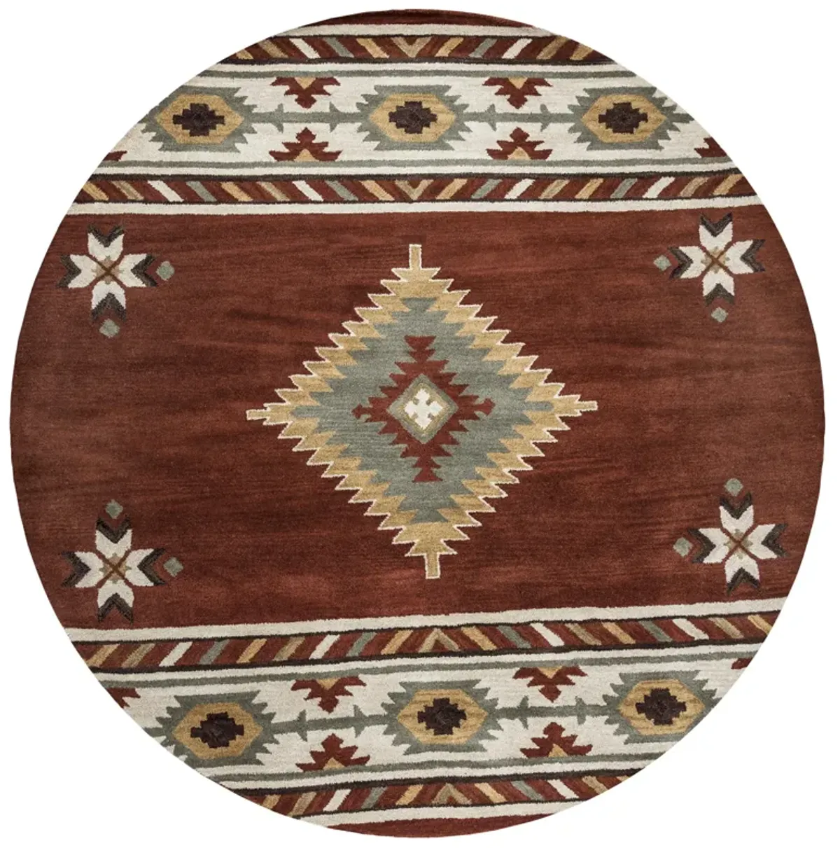 Southwest Navajo Red Southwest/Tribal Wool 10' Round Round  Rug