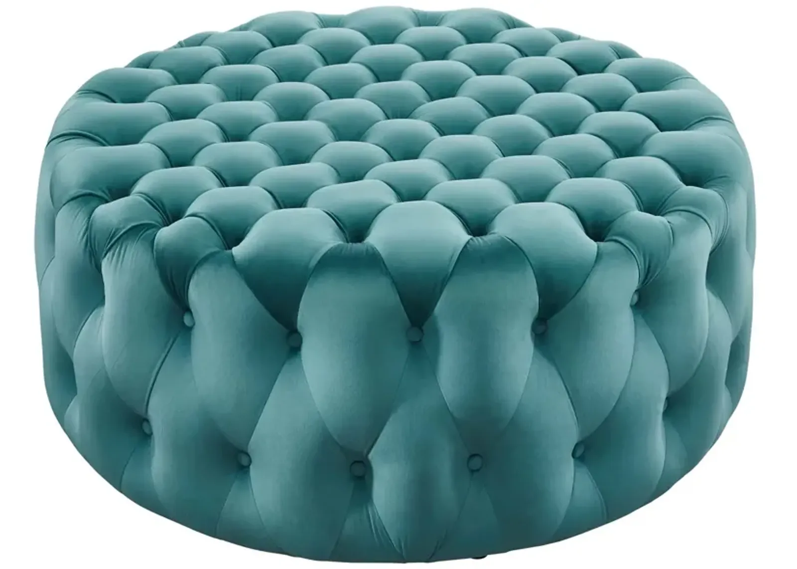 Amour Tufted Button Large Round Performance Velvet Ottoman