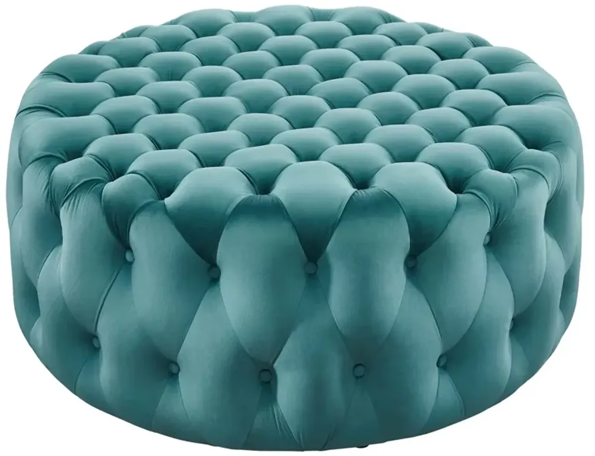 Amour Tufted Button Large Round Performance Velvet Ottoman