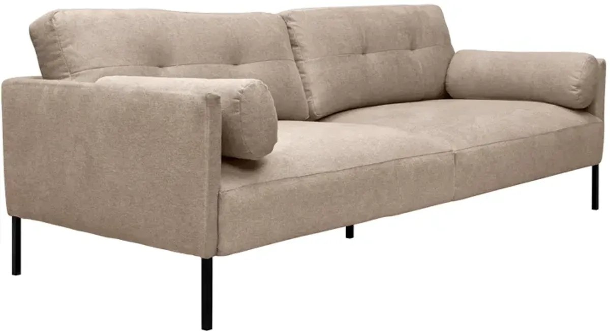 Michalina 84" Beige Fabric Sofa with Black Metal Legs