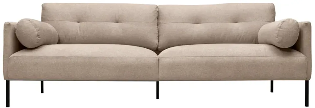 Michalina 84" Beige Fabric Sofa with Black Metal Legs