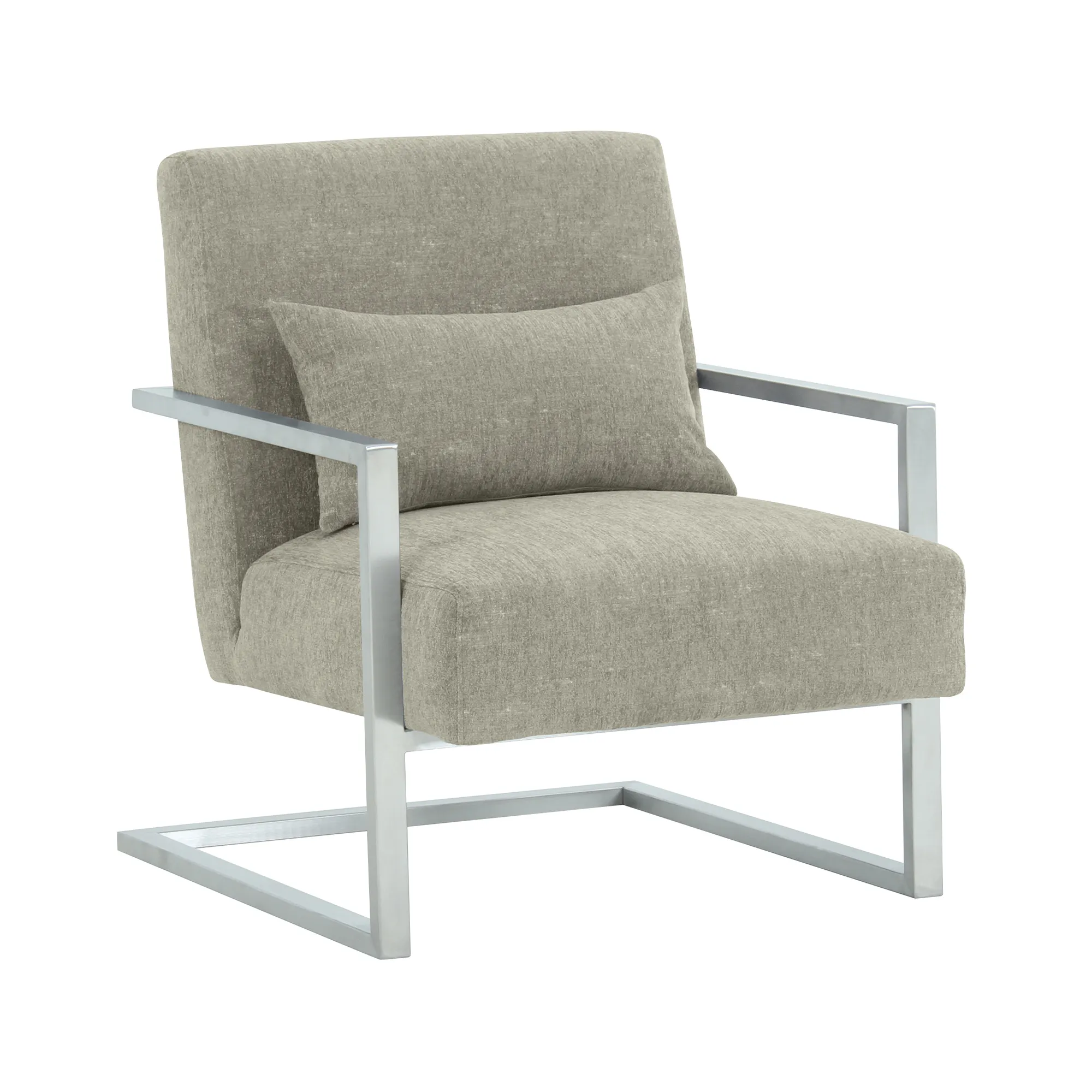 Skyline Modern Accent Chair In Gray Linen and Steel Legs