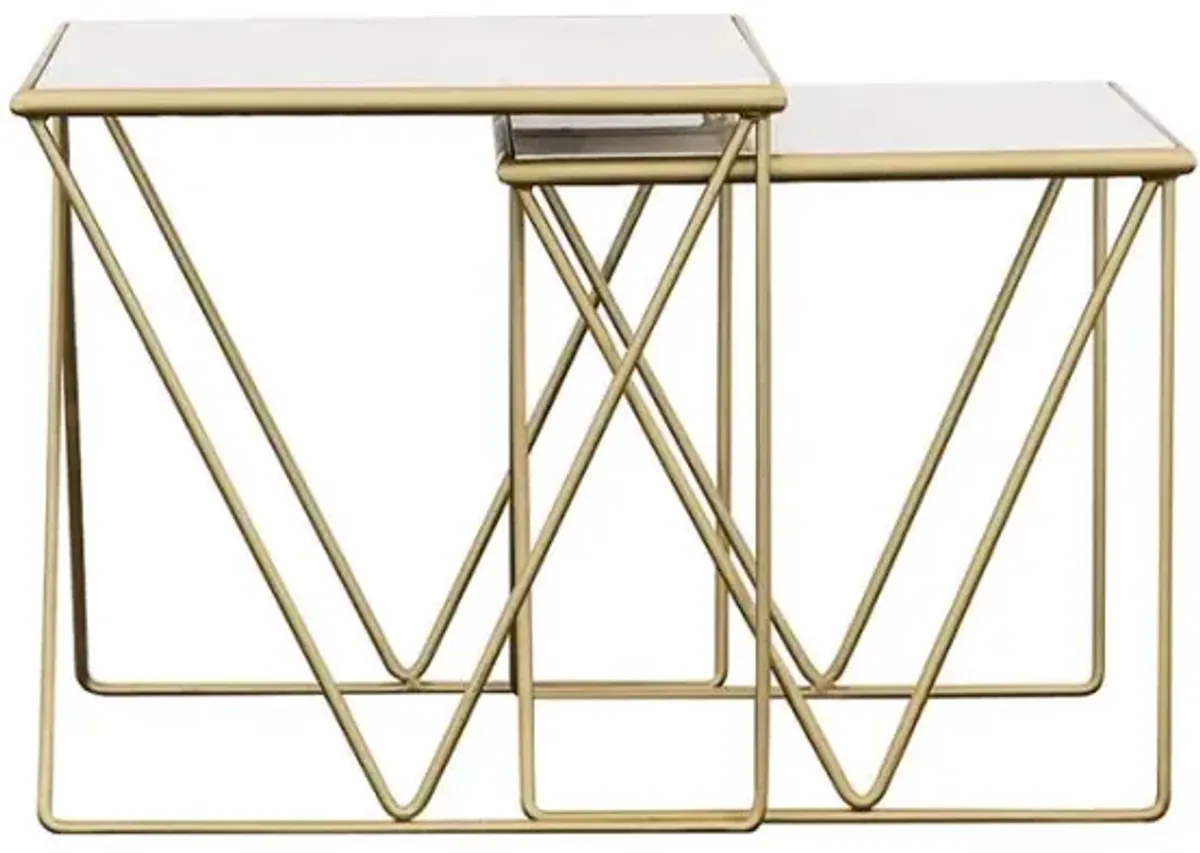 Aherla 2-Piece Nesting Table Set White And Gold