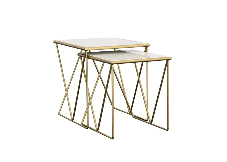 Aherla 2-Piece Nesting Table Set White And Gold