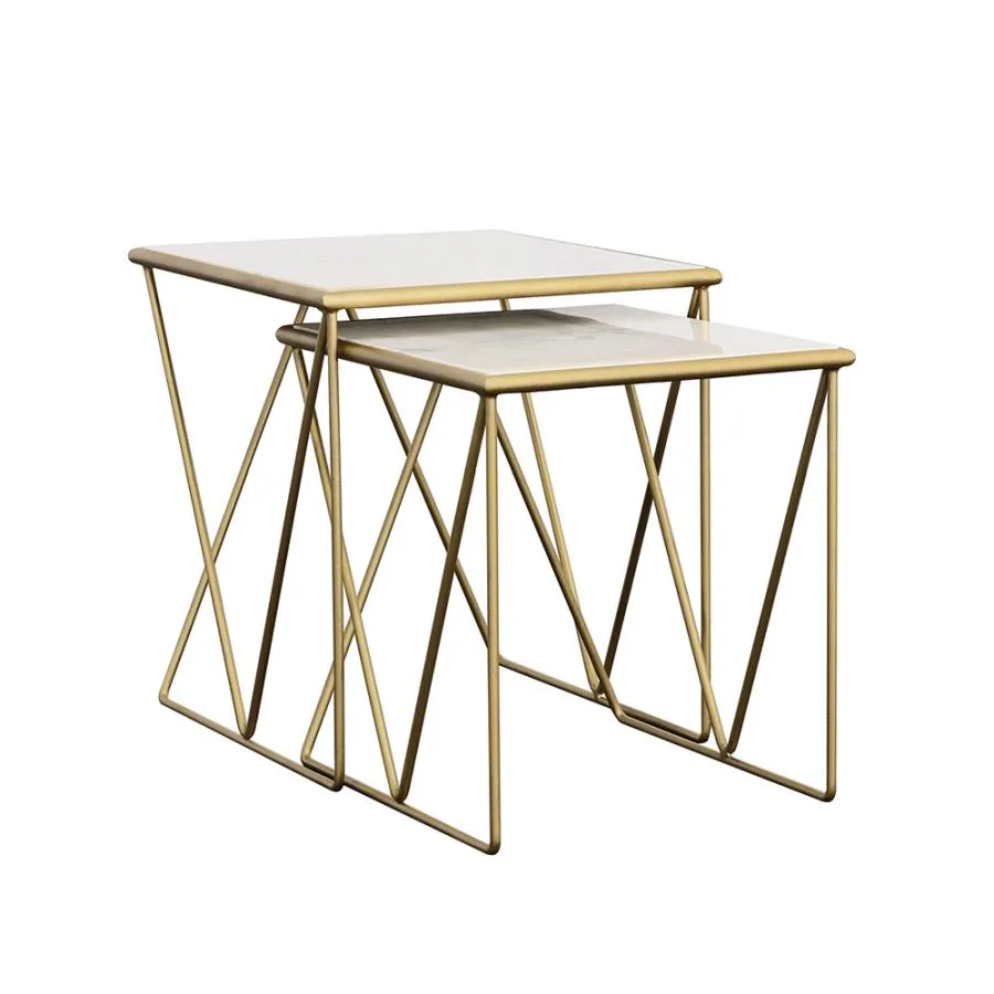 Aherla 2-Piece Nesting Table Set White And Gold