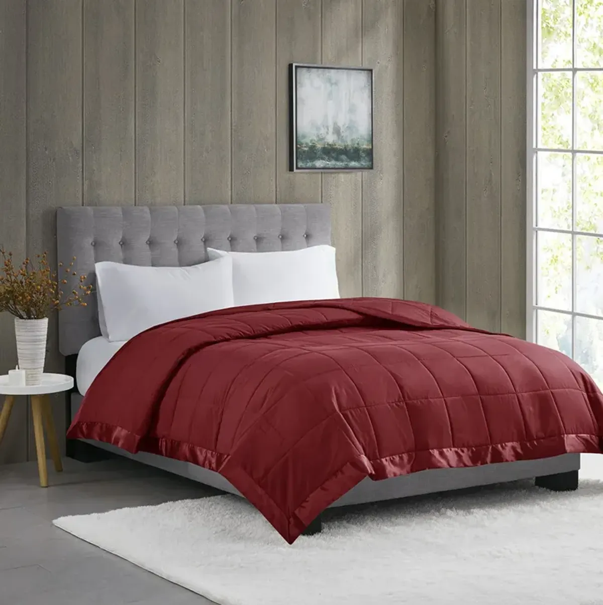 Madison Park Windom Burgundy Lightweight Down Alternative Blanket with Satin Trim