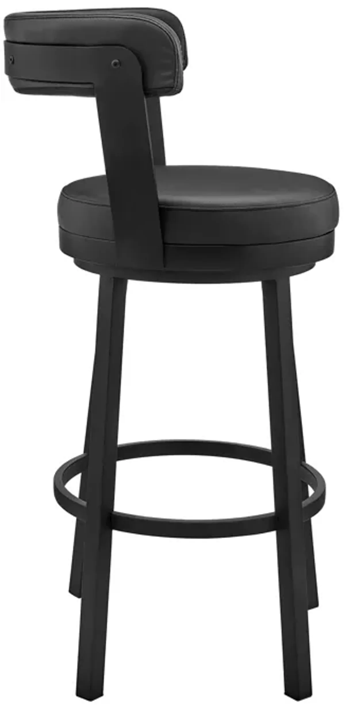 Kobe 26" Counter Height Swivel Bar Stool in Black Finish and Black Faux Leather