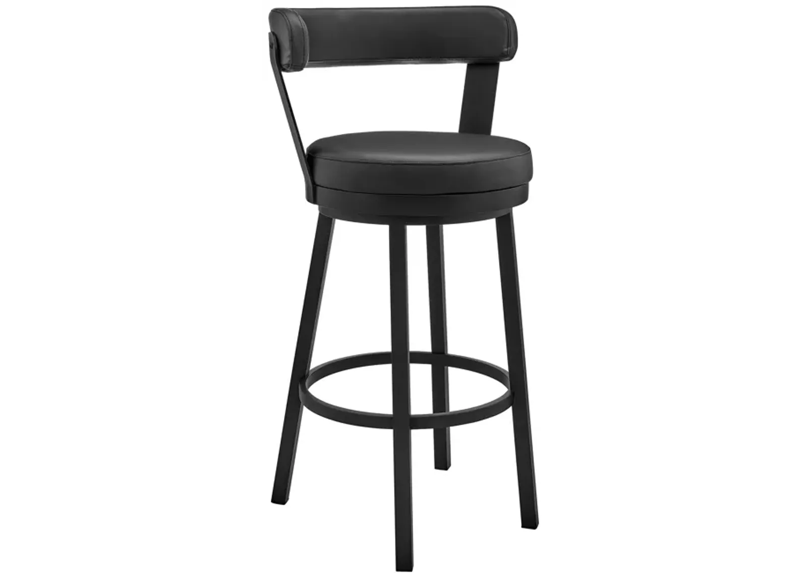 Kobe 26" Counter Height Swivel Bar Stool in Black Finish and Black Faux Leather