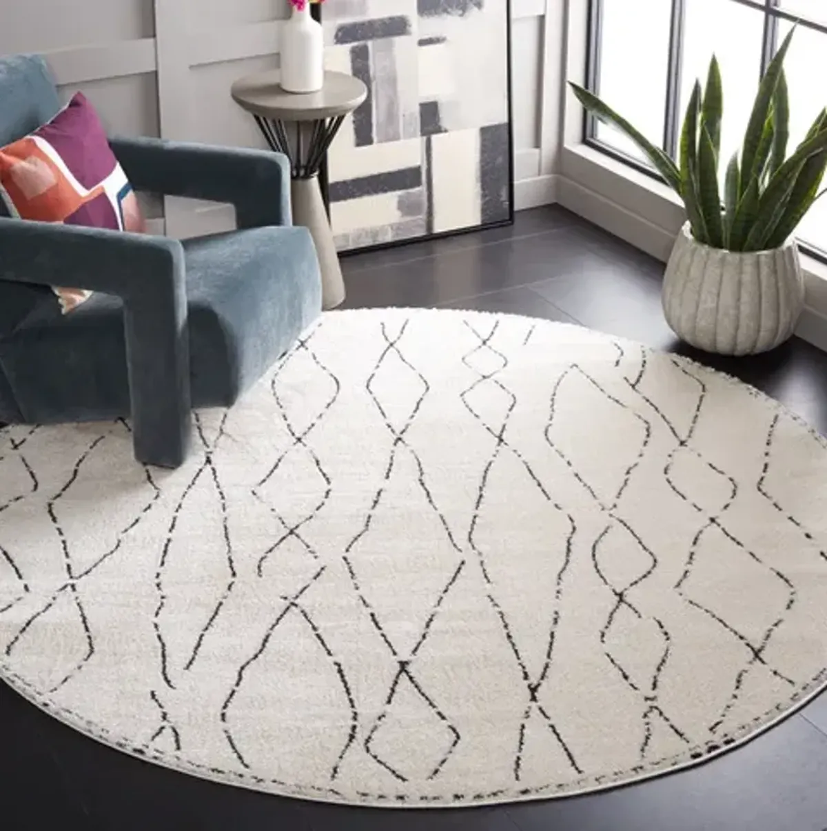 MELODY 112 Black 6'-7' X 6'-7' Round Round Rug