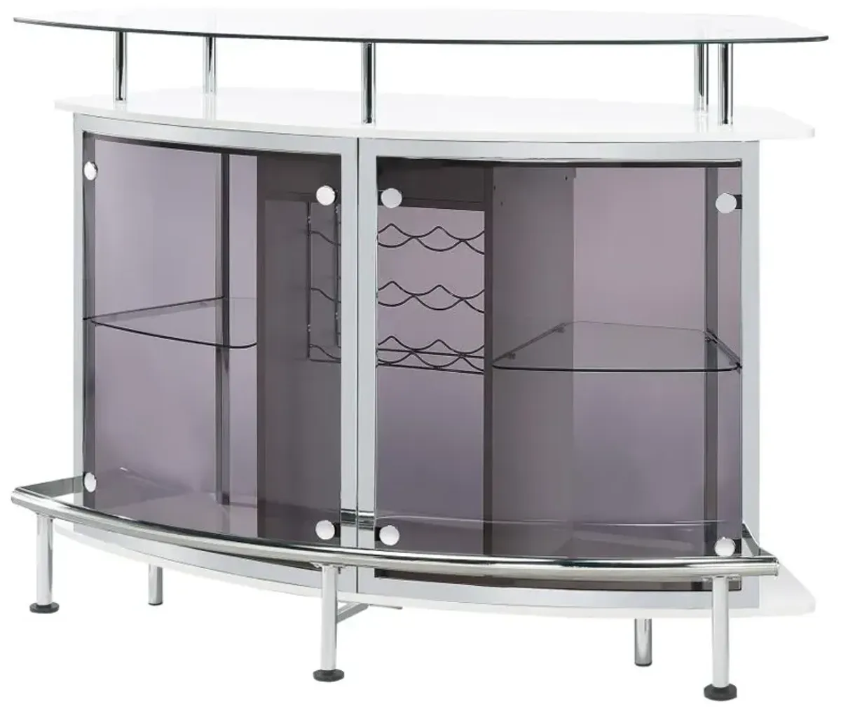 Gideon Crescent Shaped Glass Top Bar Unit with Drawer