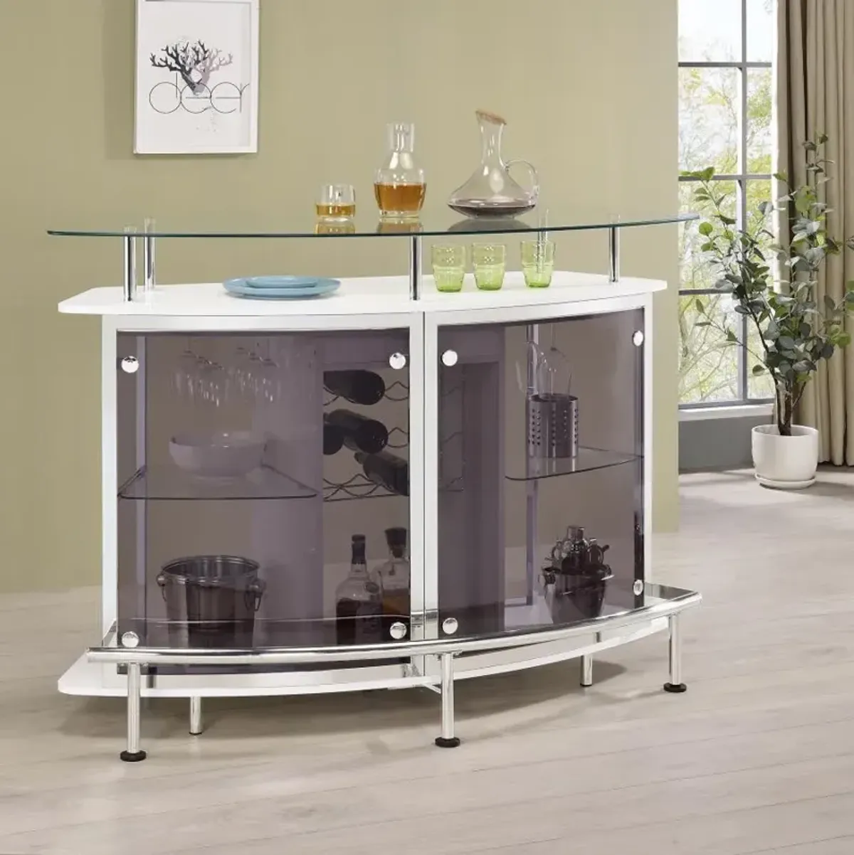 Gideon Crescent Shaped Glass Top Bar Unit with Drawer