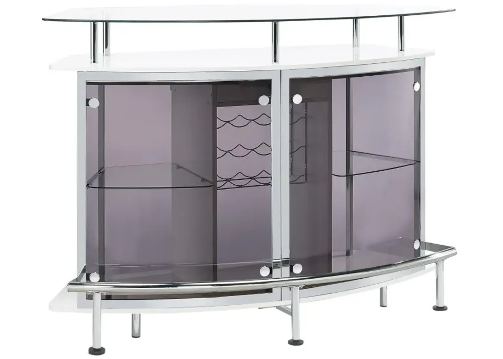 Gideon Crescent Shaped Glass Top Bar Unit with Drawer