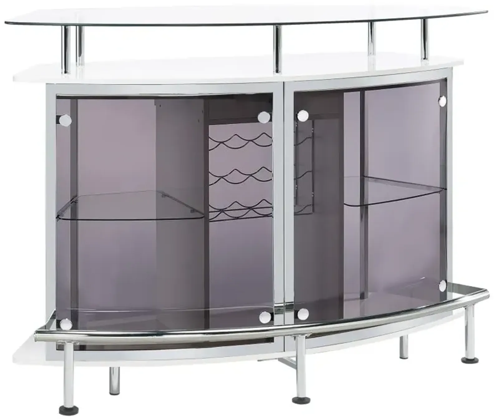 Gideon Crescent Shaped Glass Top Bar Unit with Drawer