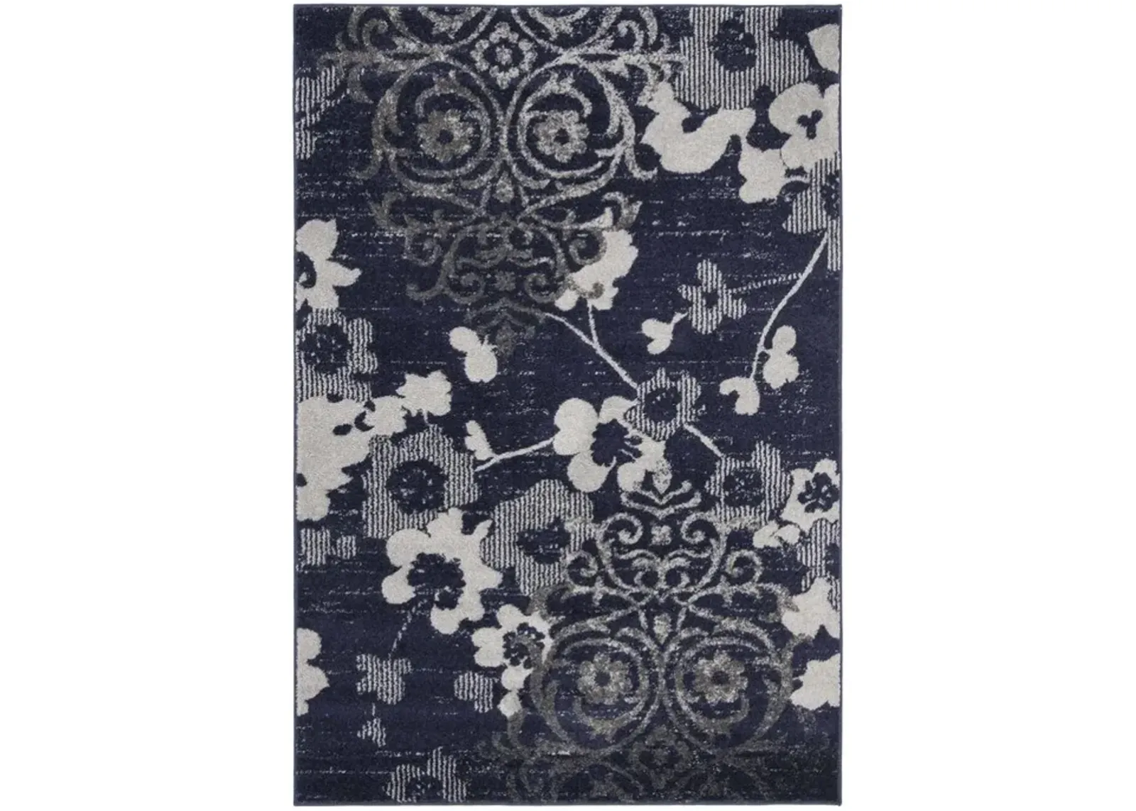 Adirondack Contemporary Navy / Silver 3' X 5' Powerloomed Rug