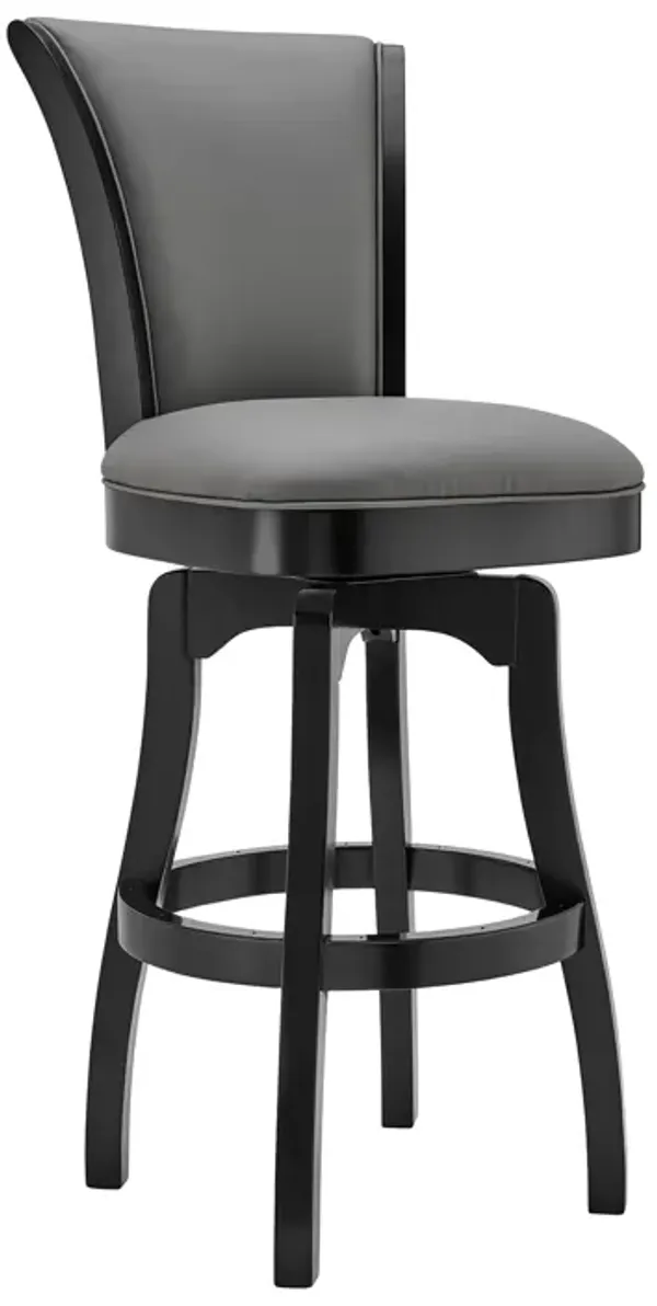 Raleigh 30" Bar Height Swivel Barstool in Black Finish and Gray Faux Leather