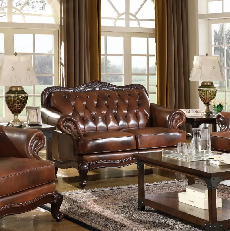 Victoria Tufted Back Loveseat Tri-tone and Brown