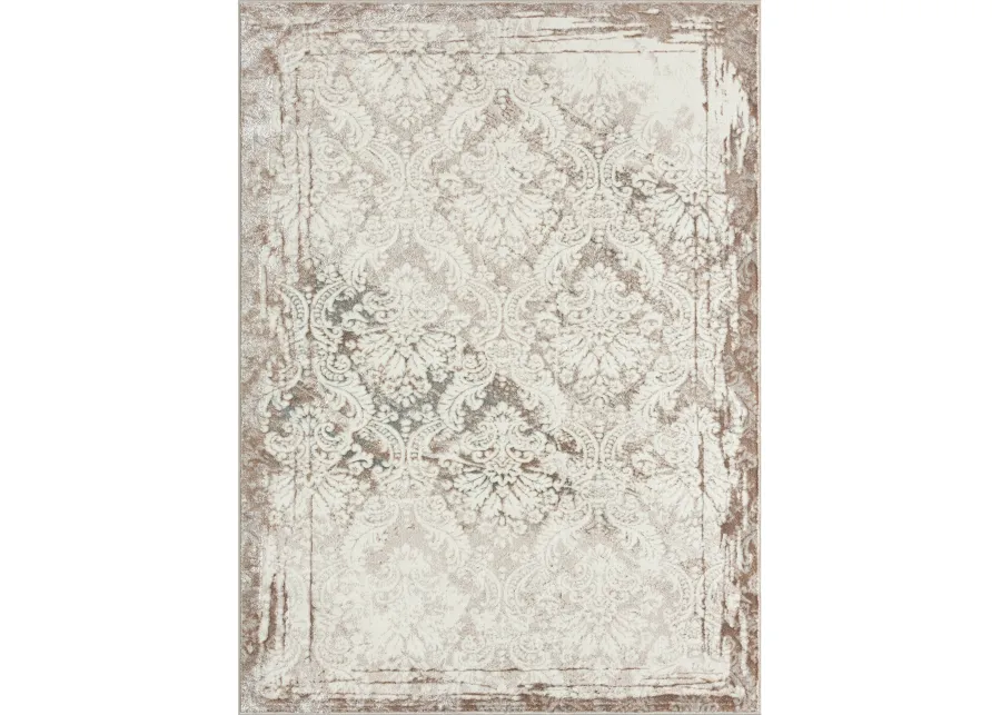 Avery Cream/ Beige Traditional Damask Indoor Area Rug 5' x 7'