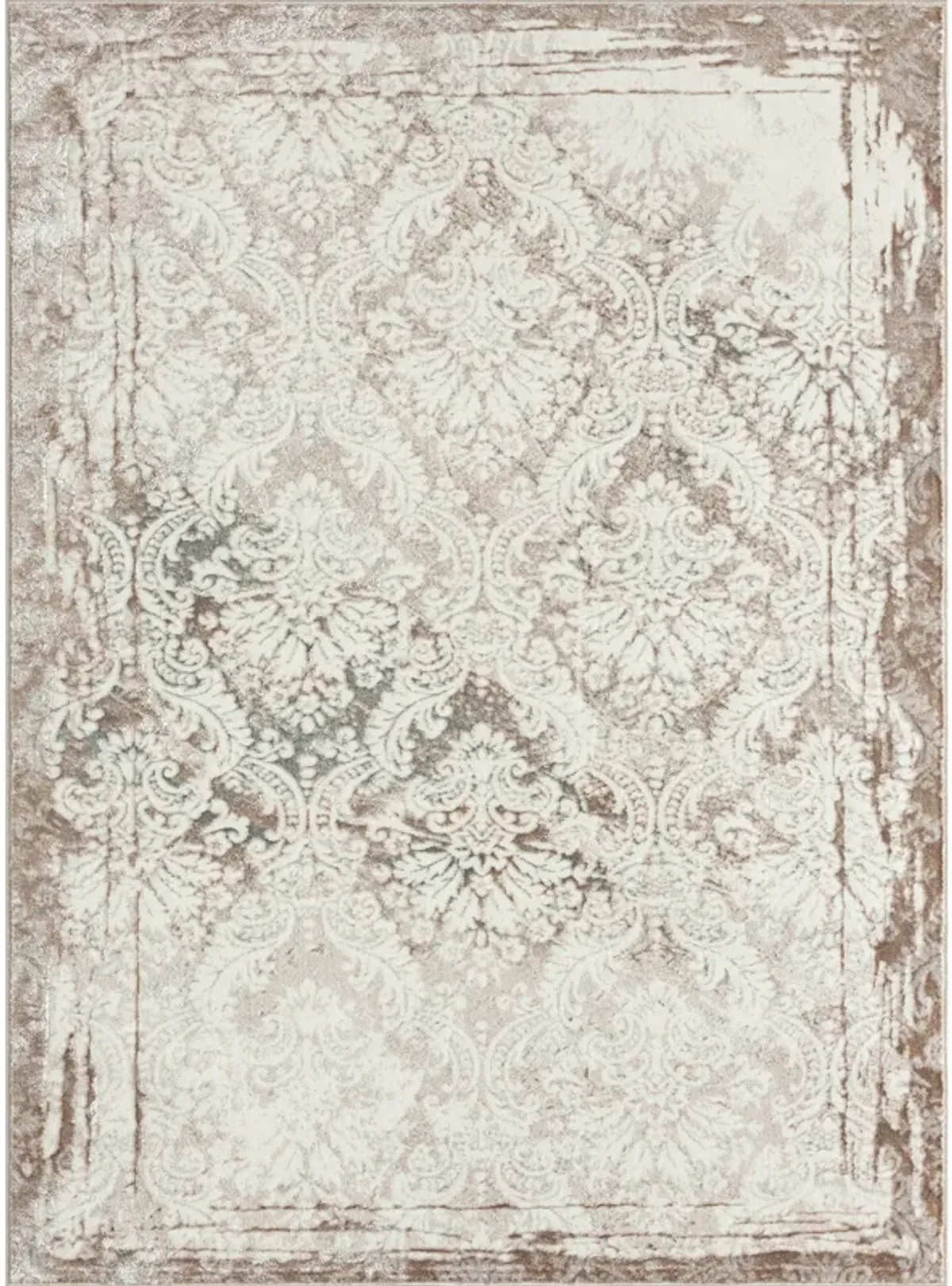 Avery Cream/ Beige Traditional Damask Indoor Area Rug 5' x 7'