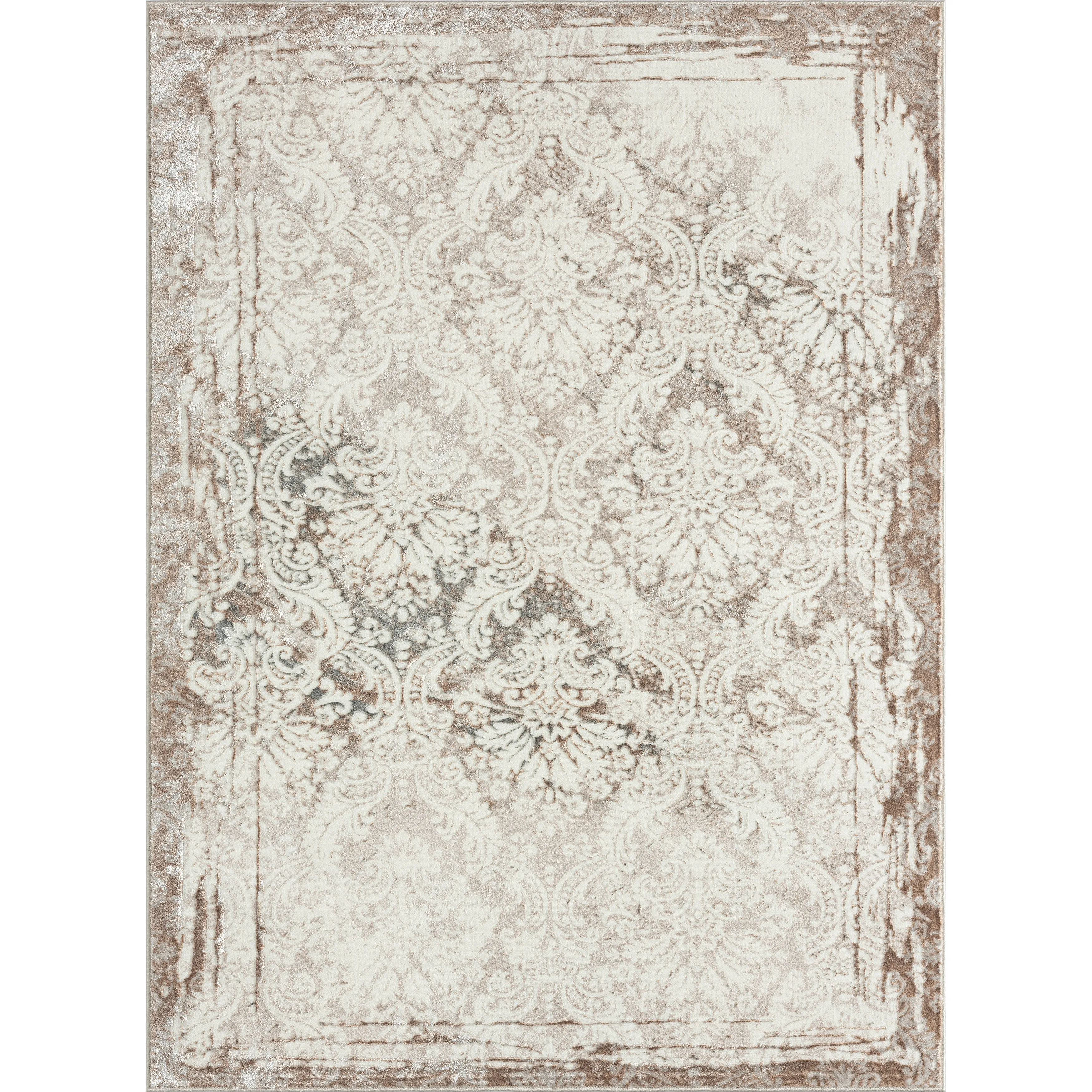 Avery Cream/ Beige Traditional Damask Indoor Area Rug 5' x 7'