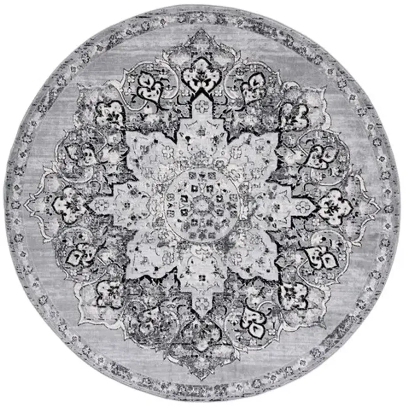 Brentwood 802 Silver / Black 6'-7" X 6'-7" Round Round Powerloomed Rug