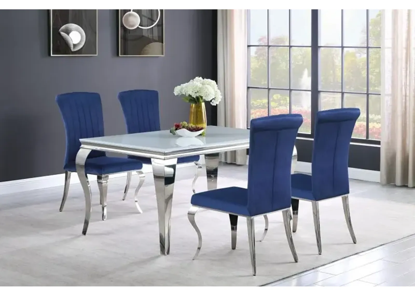 Carone 5-piece 61" Rectangular Dining Set Ink Blue and Chrome