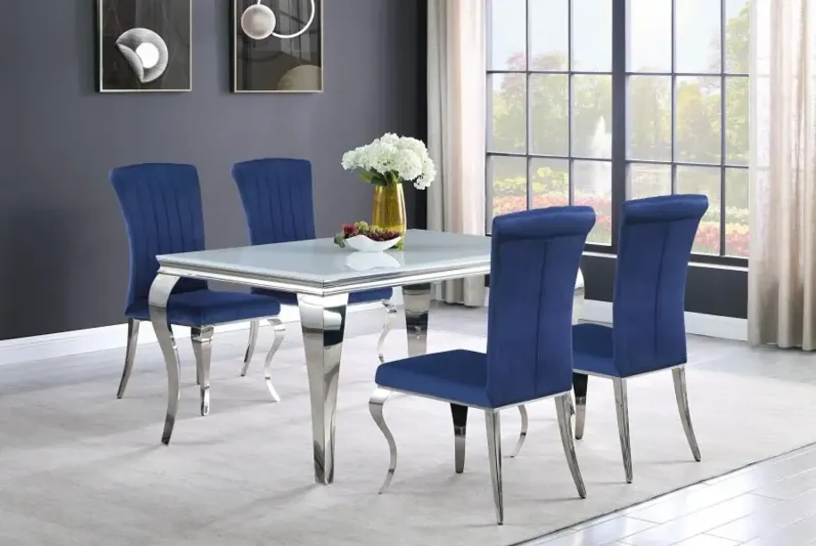 Carone 5-piece 61" Rectangular Dining Set Ink Blue and Chrome