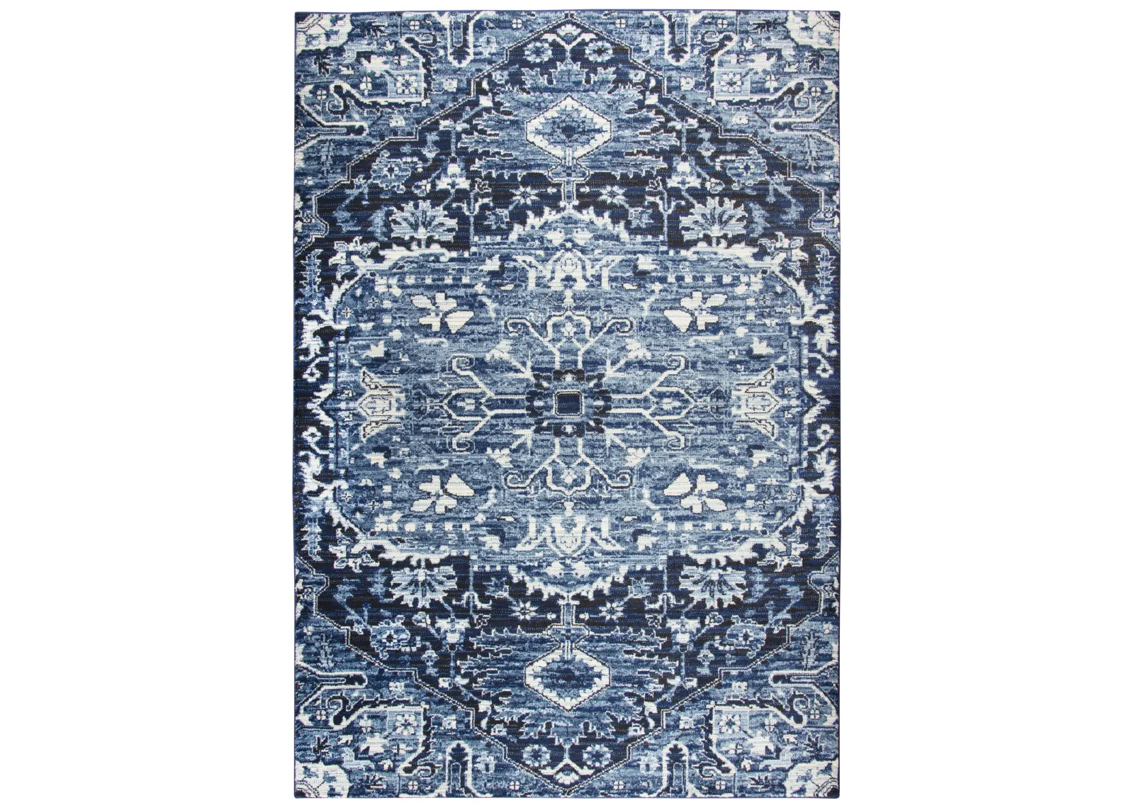 Panache Blue/Ivory Central Medallion Polypropylene 6'7" x 9'6" Rectangle Rug