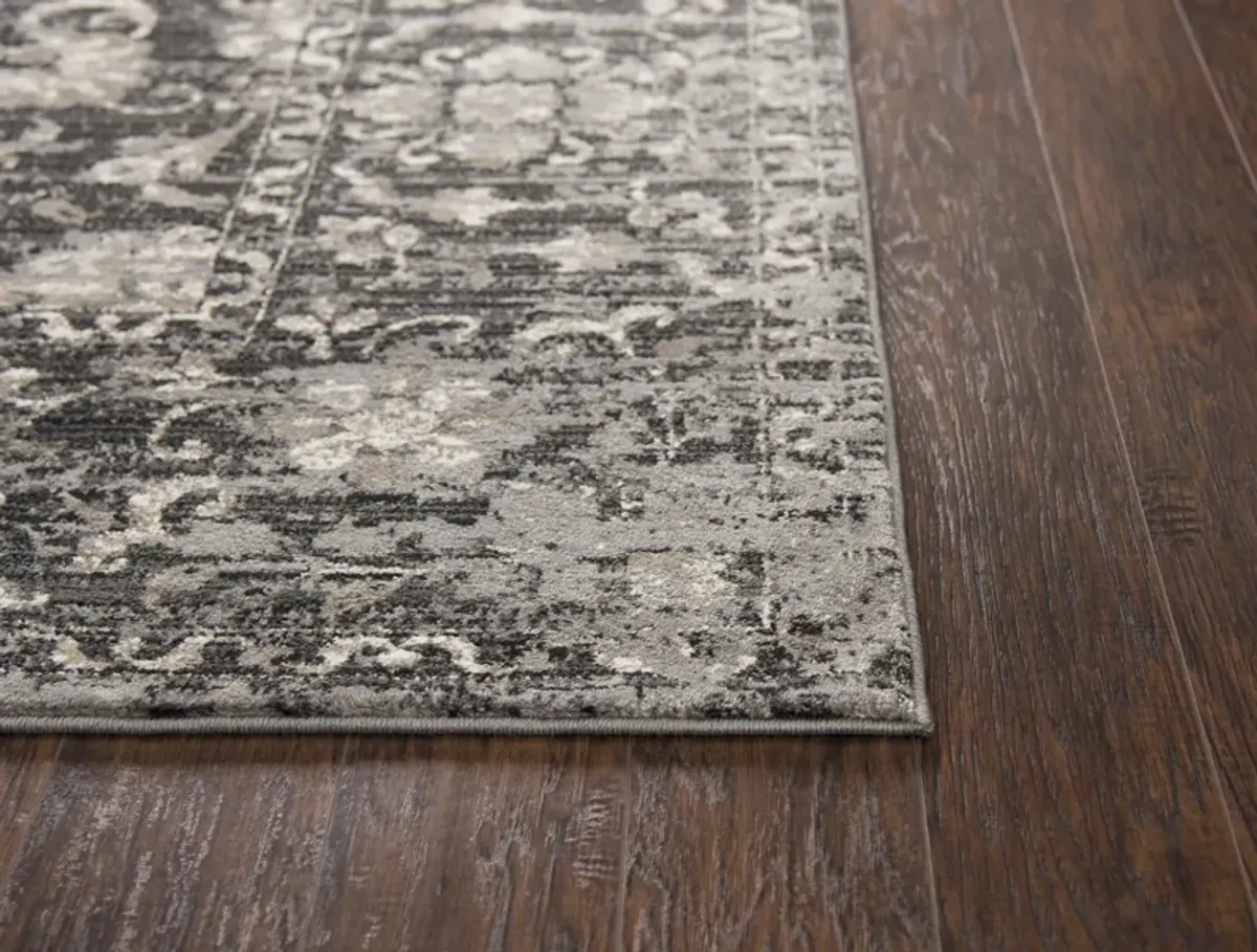 Panache Gray/Taupe Floral Distress Polypropylene 2'3" x 7'7" Runner Rug