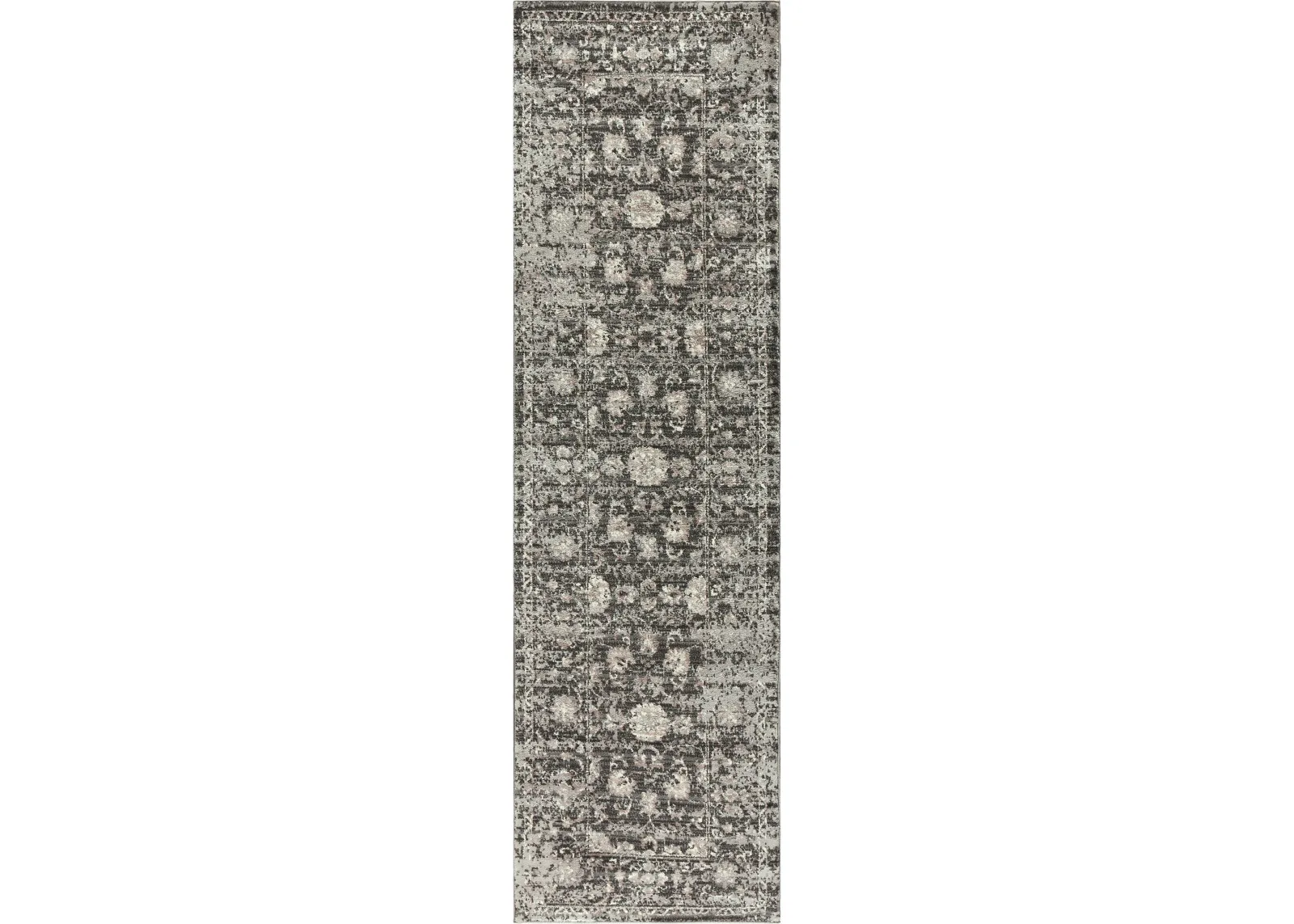 Panache Gray/Taupe Floral Distress Polypropylene 2'3" x 7'7" Runner Rug