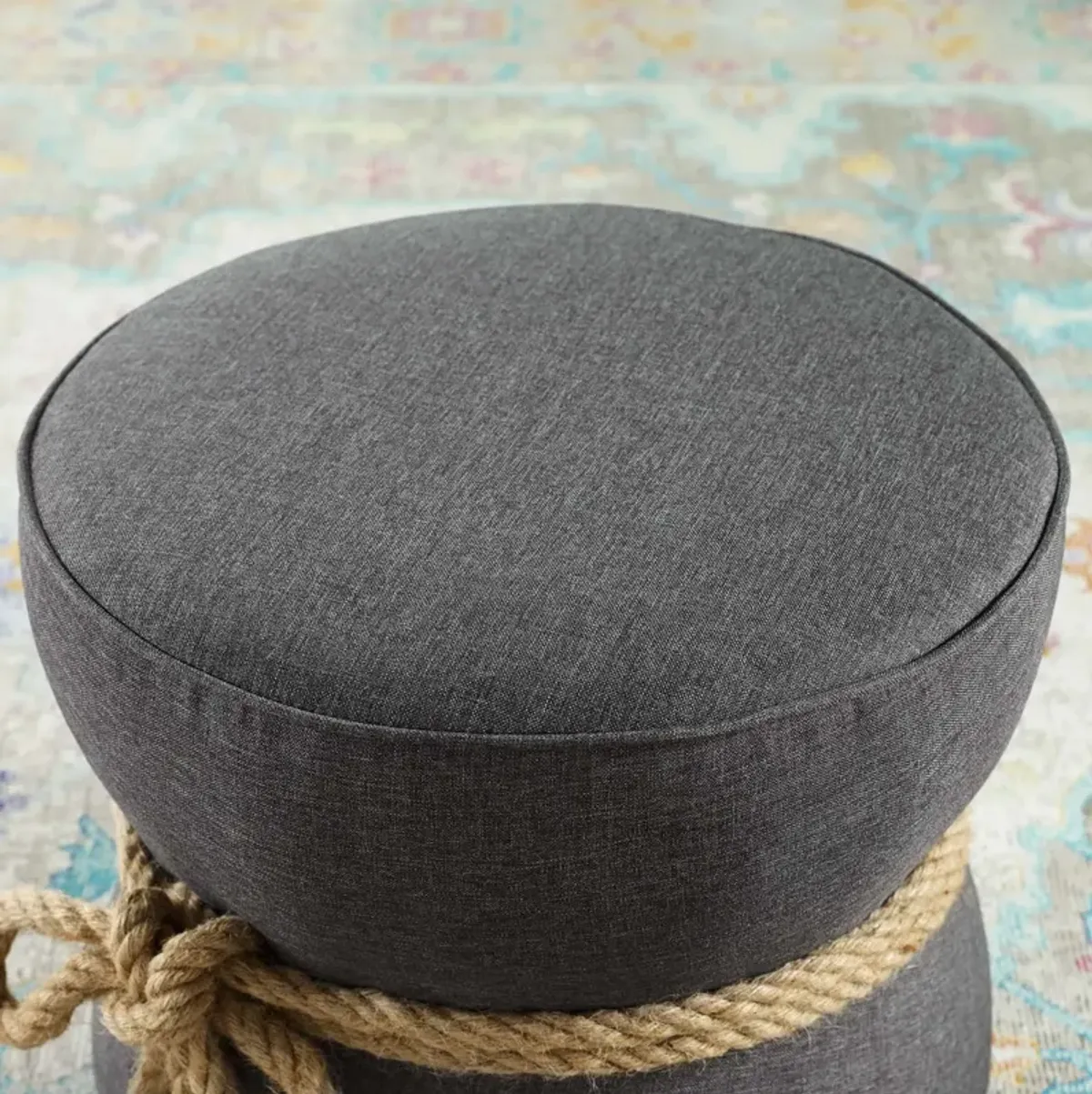 Beat Nautical Rope Upholstered Fabric Ottoman