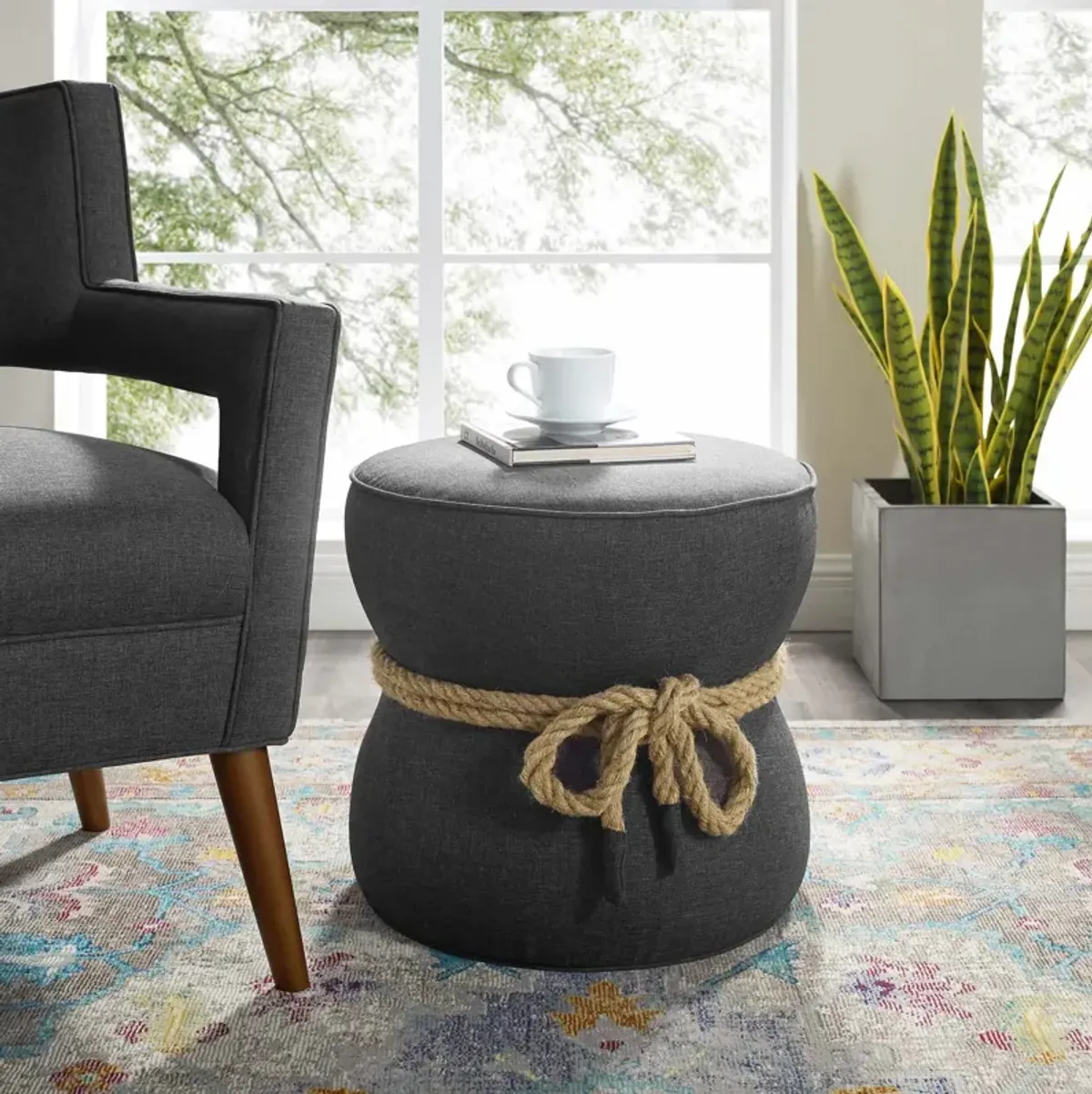 Beat Nautical Rope Upholstered Fabric Ottoman