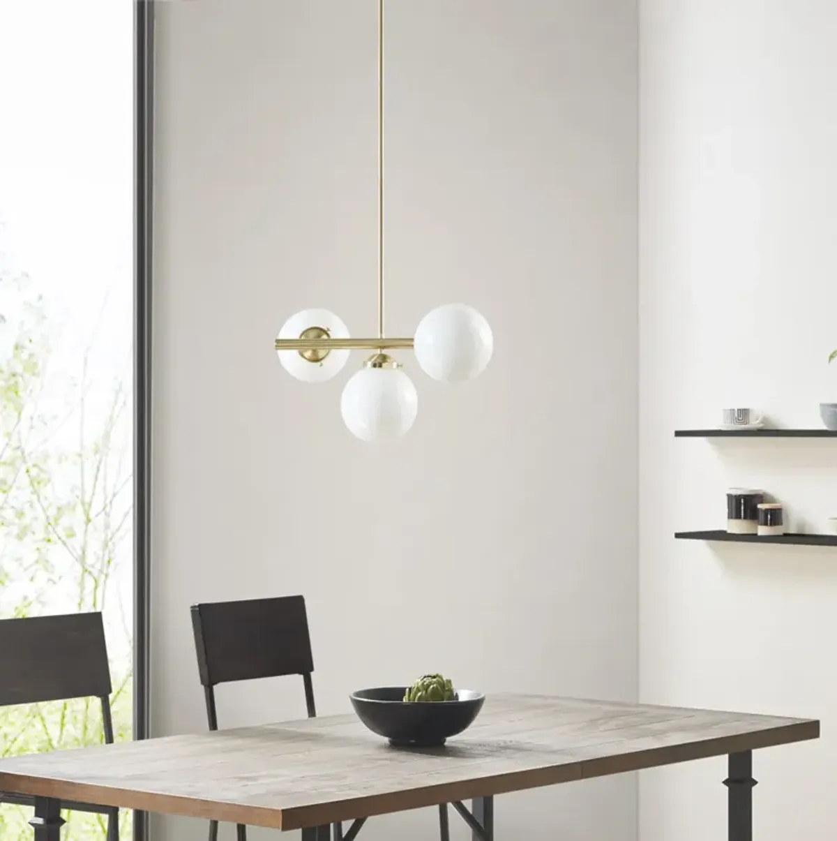 INK+IVY Aurelia Gold 3-Light Chandelier with Frosted Glass Globe Bulbs