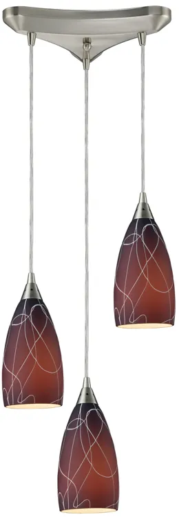 ABSTRACTION 3LT BROWN PENDANT IN SATIN NICKEL