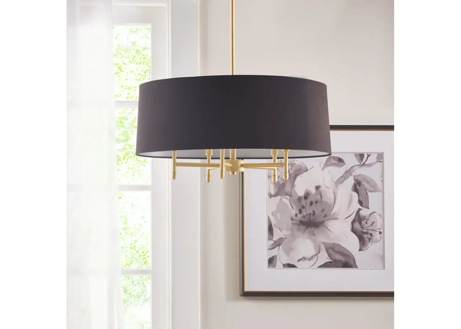 Hampton Hill Presidio Gold/Black 5-Light Black Drum Shade Chandelier