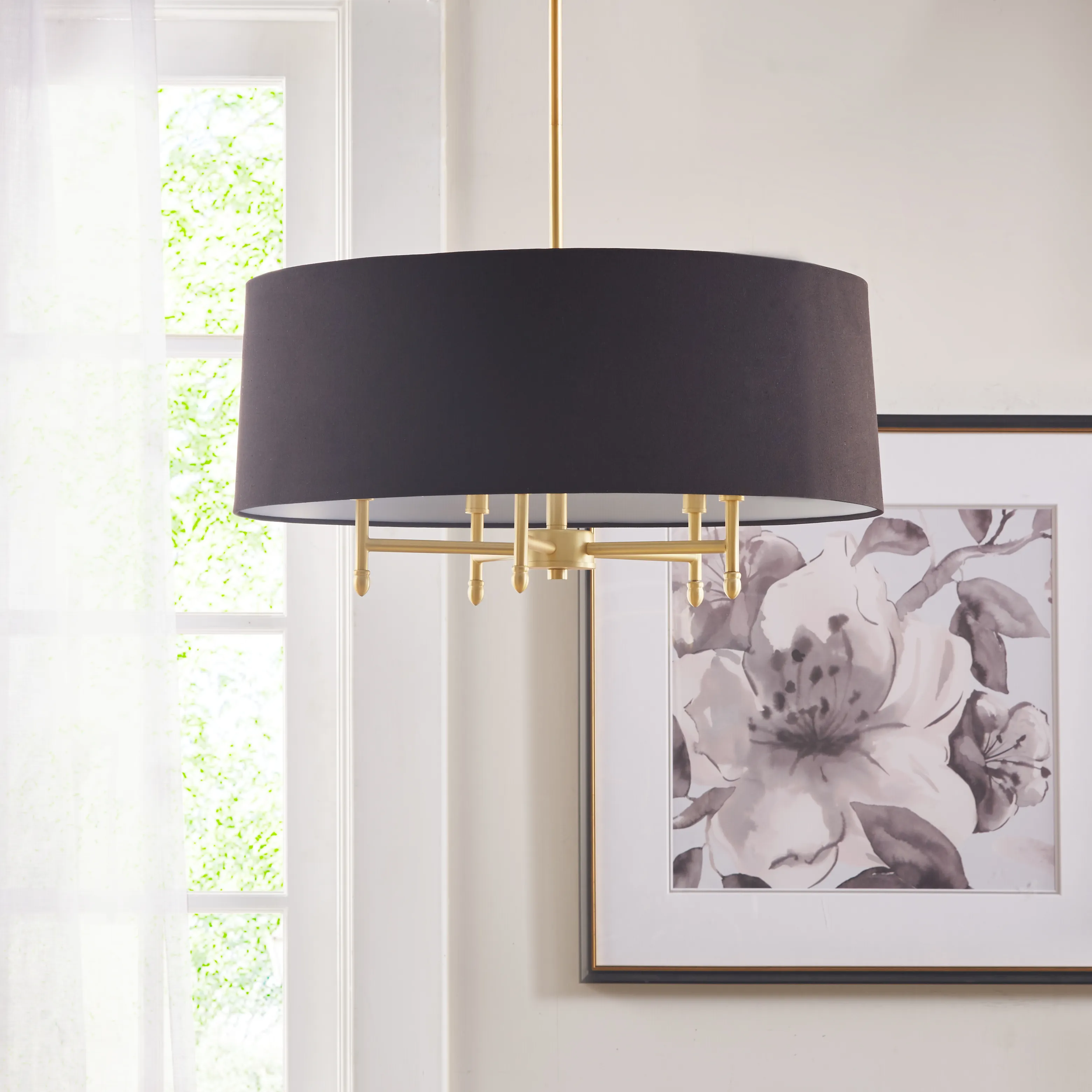 Hampton Hill Presidio Gold/Black 5-Light Black Drum Shade Chandelier