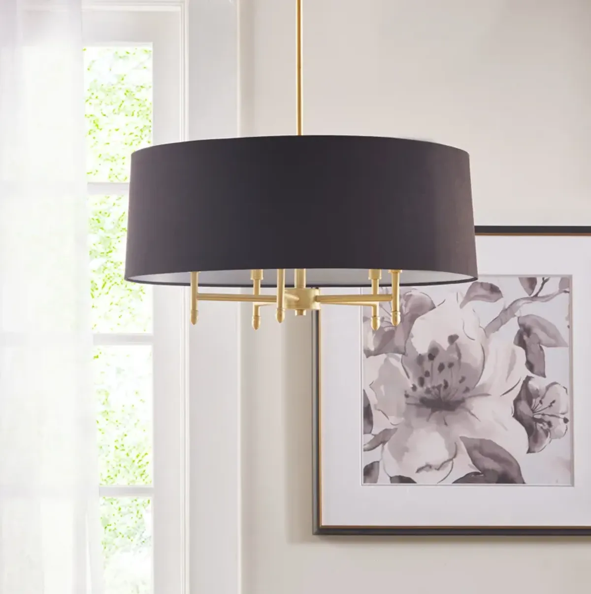 Hampton Hill Presidio Gold/Black 5-Light Black Drum Shade Chandelier