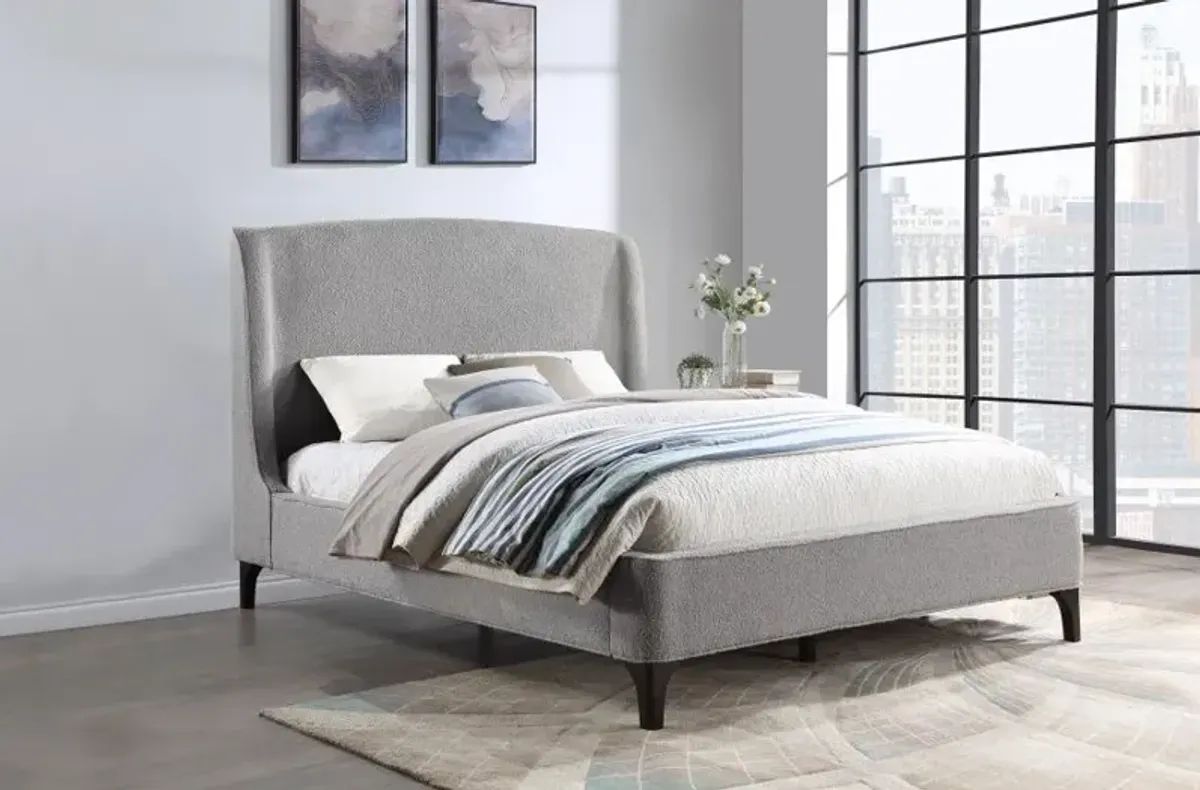 Mosby Upholstered Curved Headboard Queen Platform Bed Light Grey