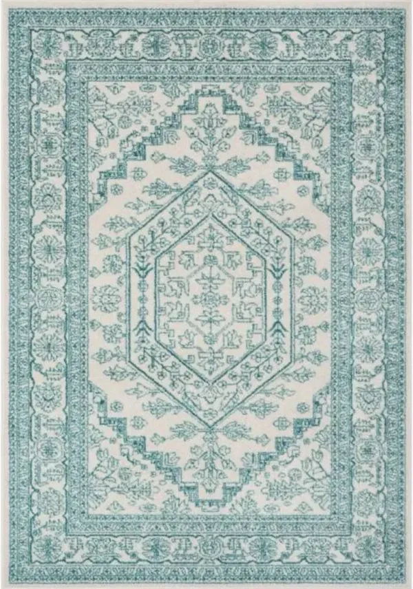 Adirondack Contemporary Ivory / Teal 2'-6" X 8' Powerloomed Rug