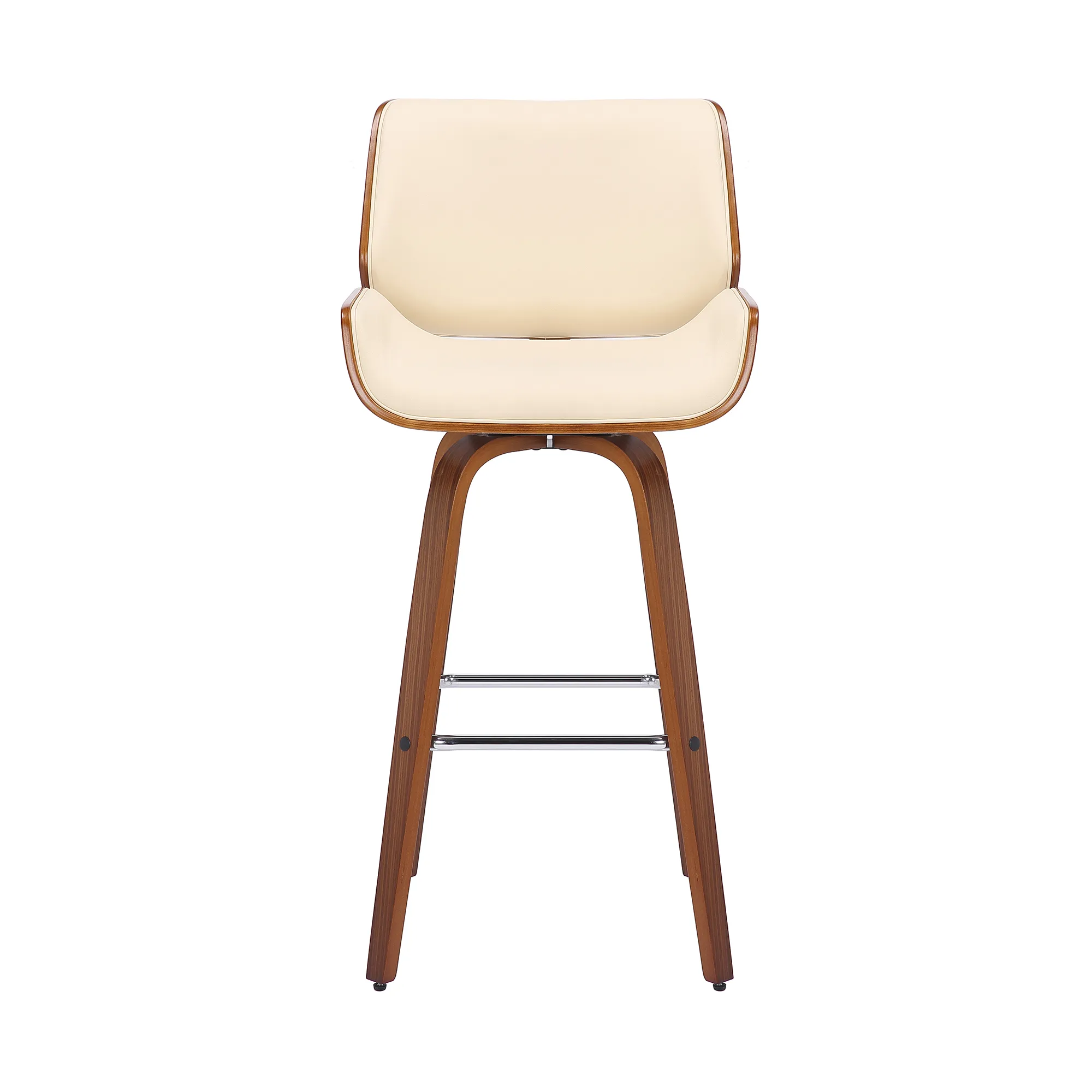 Tyler 30" Bar Height Swivel Cream Faux Leather and Walnut Wood Bar Stool