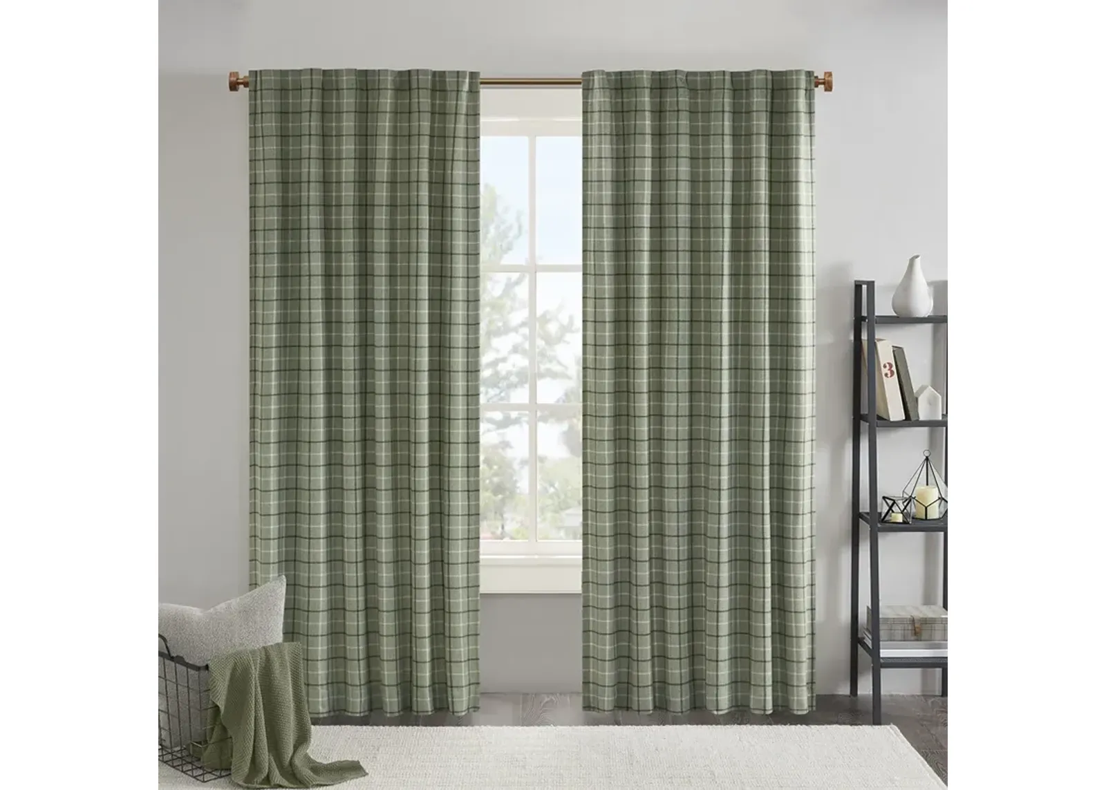 Anaheim Plaid Rod Pocket and Back Tab Curtain Panel with Fleece Lining