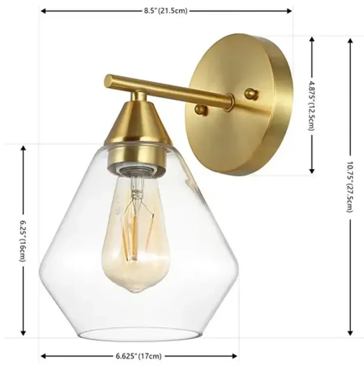 LYONA, 8.5 INCH, GOLD/CLEAR, IRON/GLASS WALL SCONCE SET OF 2 