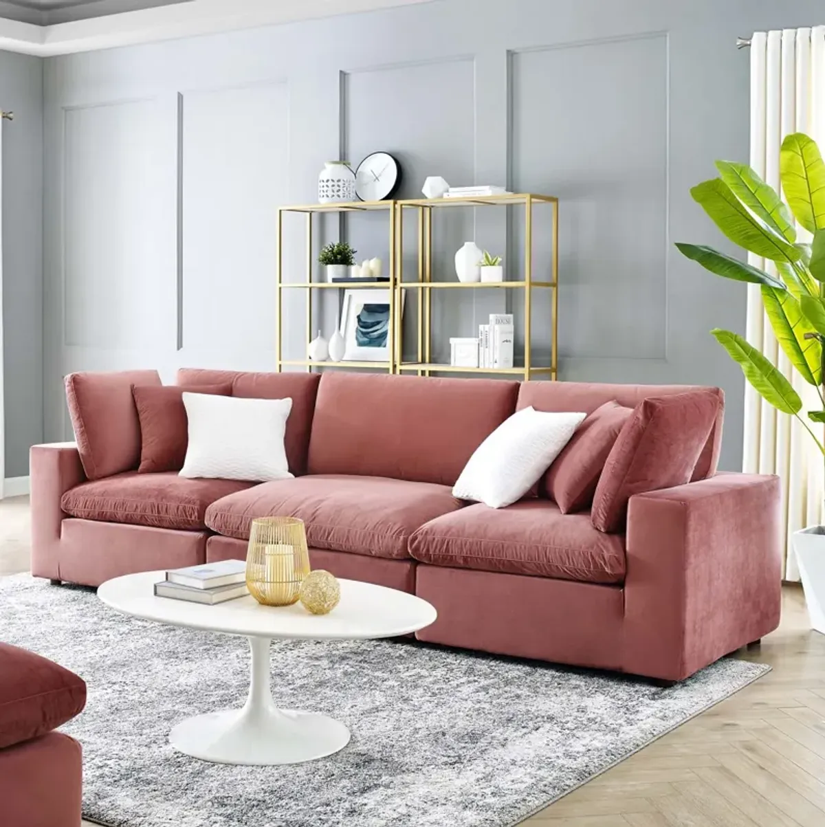 Commix Down Filled Overstuffed Performance Velvet 3-Seater Sofa